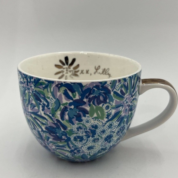 Lilly Pulitzer Other - Vintage Lilly Pulitzer 12 oz Tea Cups Blue Floral with Gold Handle